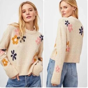Rails Anise Jewel Floral Intarsia Sweater in Cream